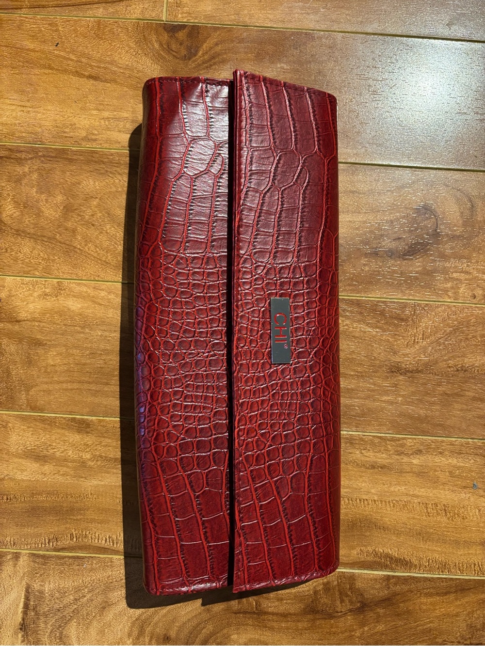 CHI Red Croc-Embossed Faux Leather Clutch